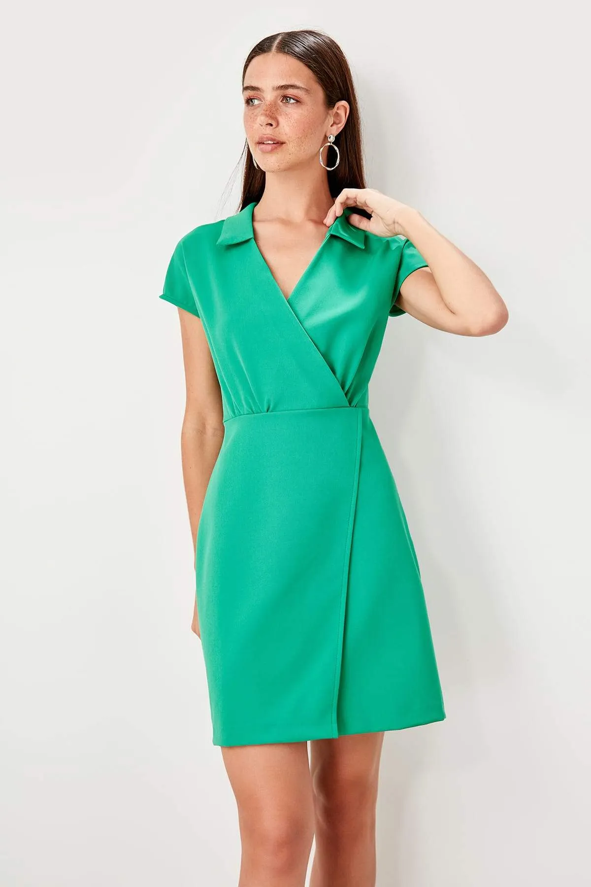 12842 Green Wrap Skirt Dress
