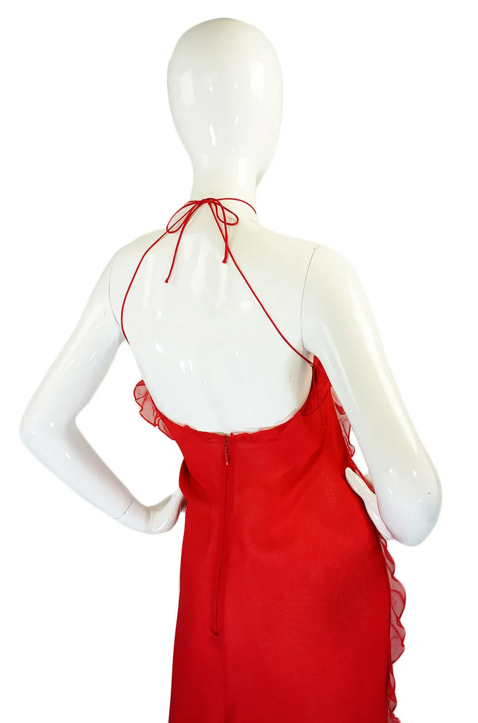 1970s Ruffled Silk Chiffon Bill Blass Bias Cut Dress