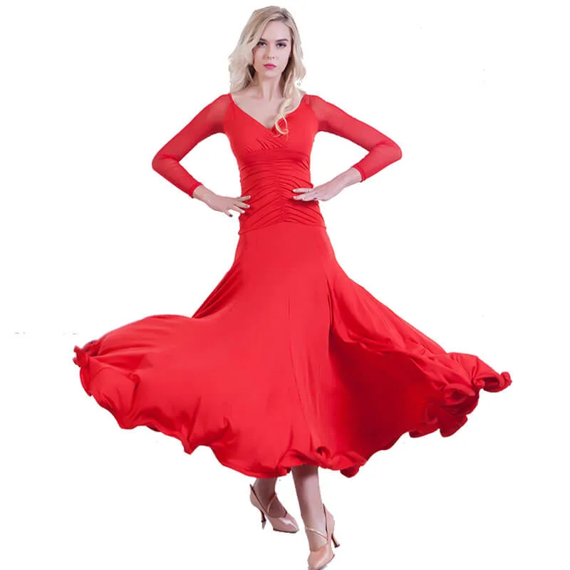 A-Line V Neck Long Sleeve Ballroom Dress