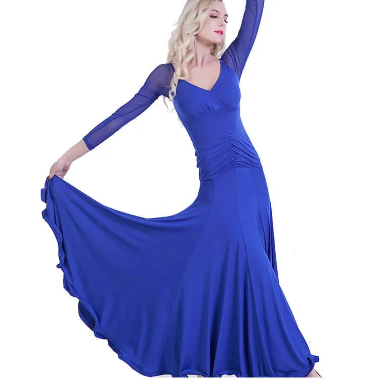 A-Line V Neck Long Sleeve Ballroom Dress