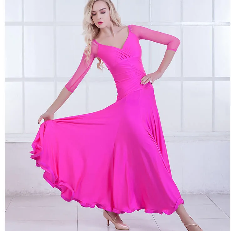 A-Line V Neck Long Sleeve Ballroom Dress