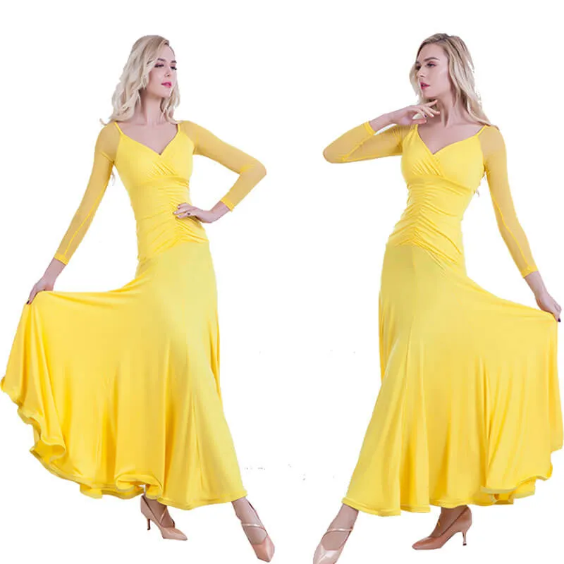 A-Line V Neck Long Sleeve Ballroom Dress