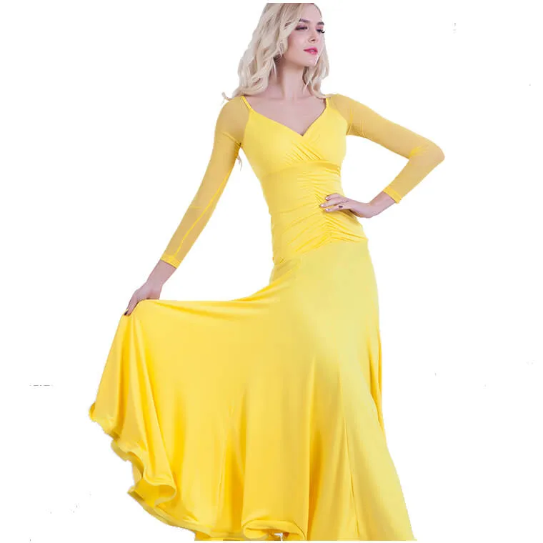 A-Line V Neck Long Sleeve Ballroom Dress
