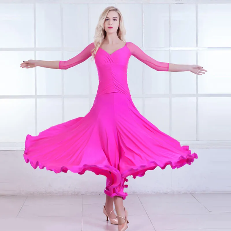 A-Line V Neck Long Sleeve Ballroom Dress