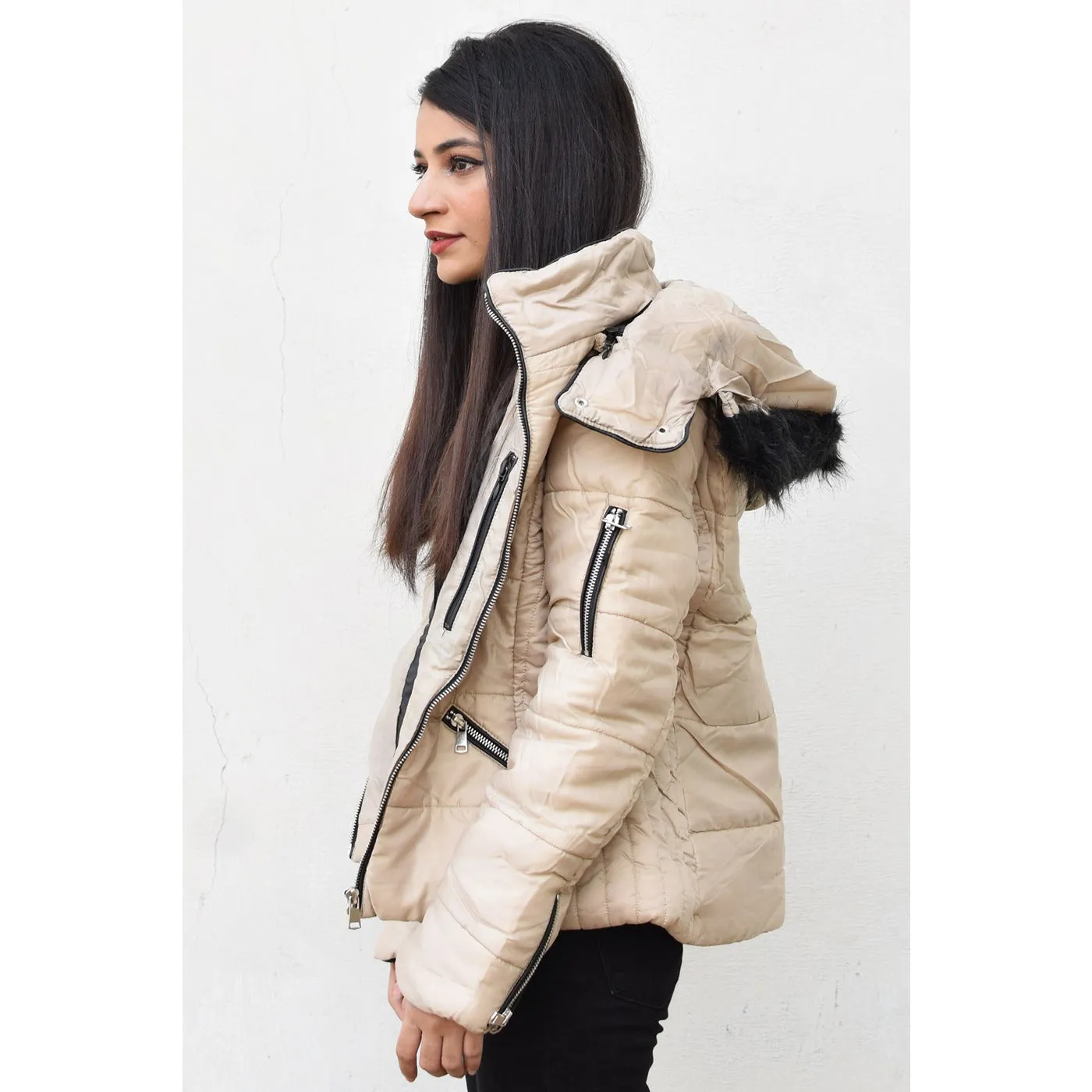 Beige Hooded Puffer Jacket