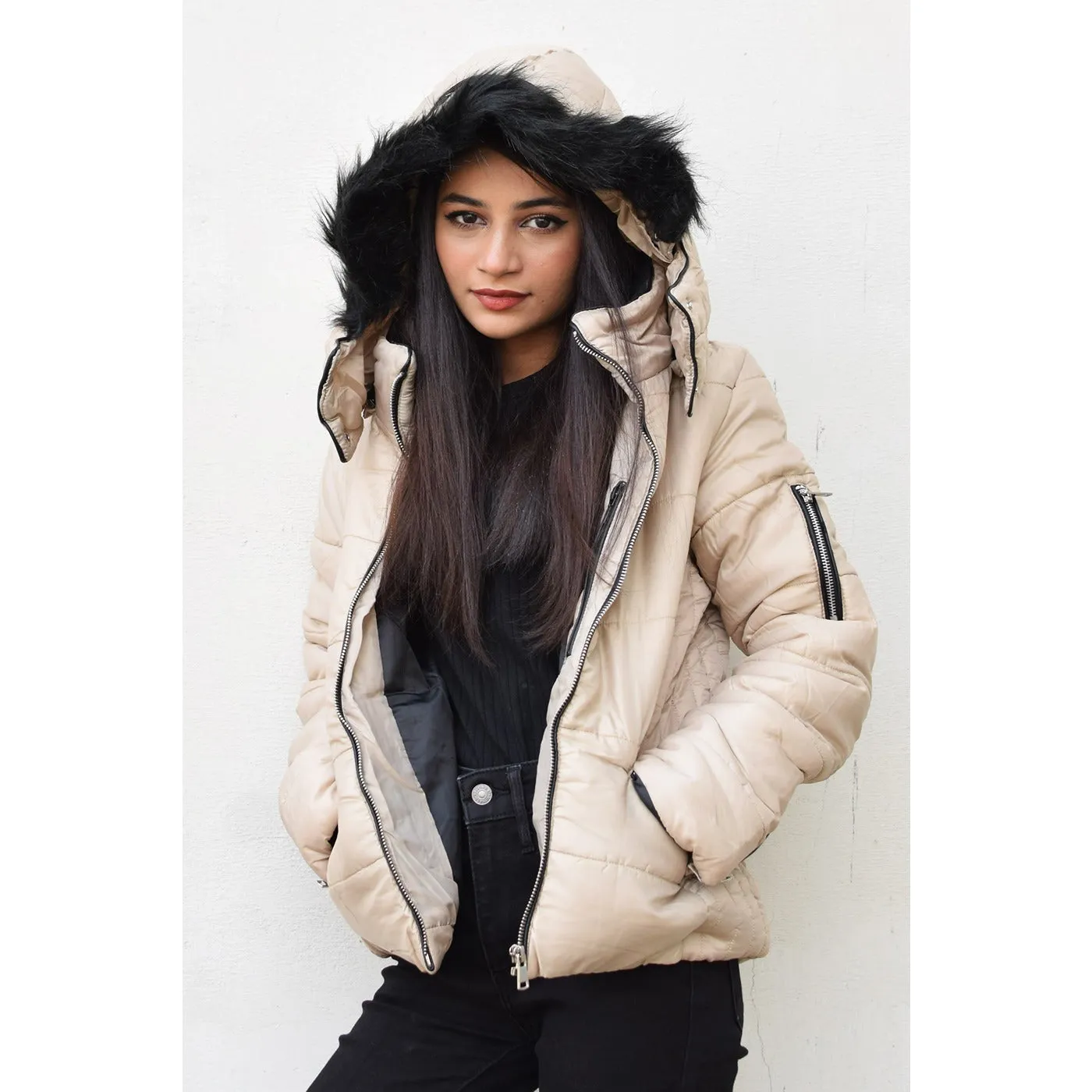 Beige Hooded Puffer Jacket