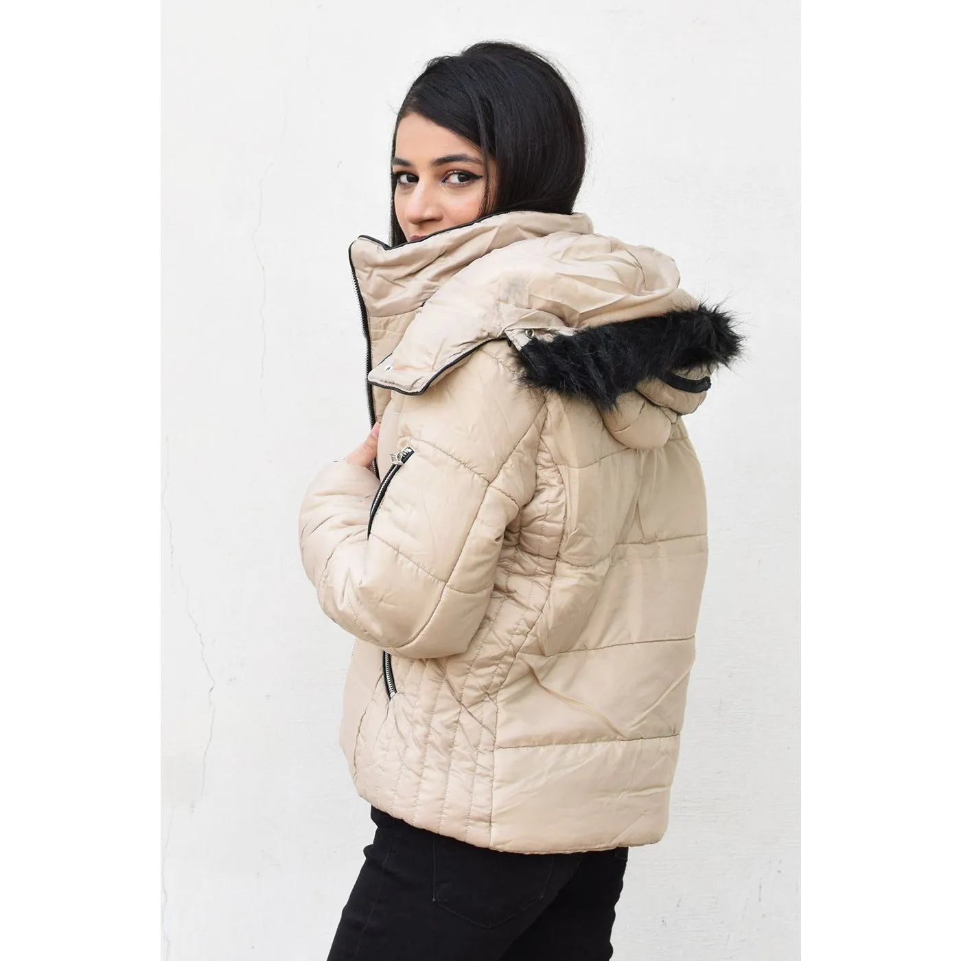 Beige Hooded Puffer Jacket