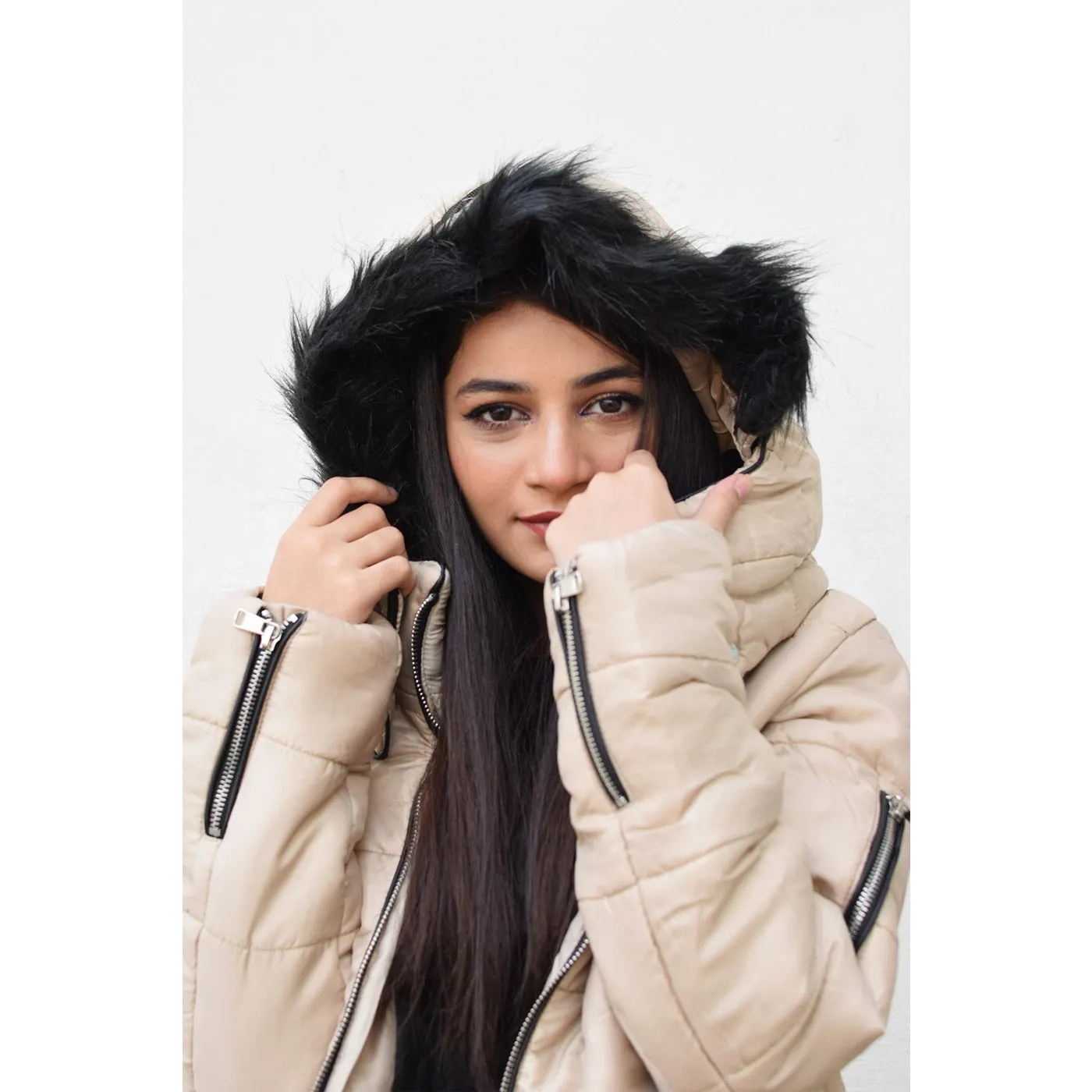 Beige Hooded Puffer Jacket