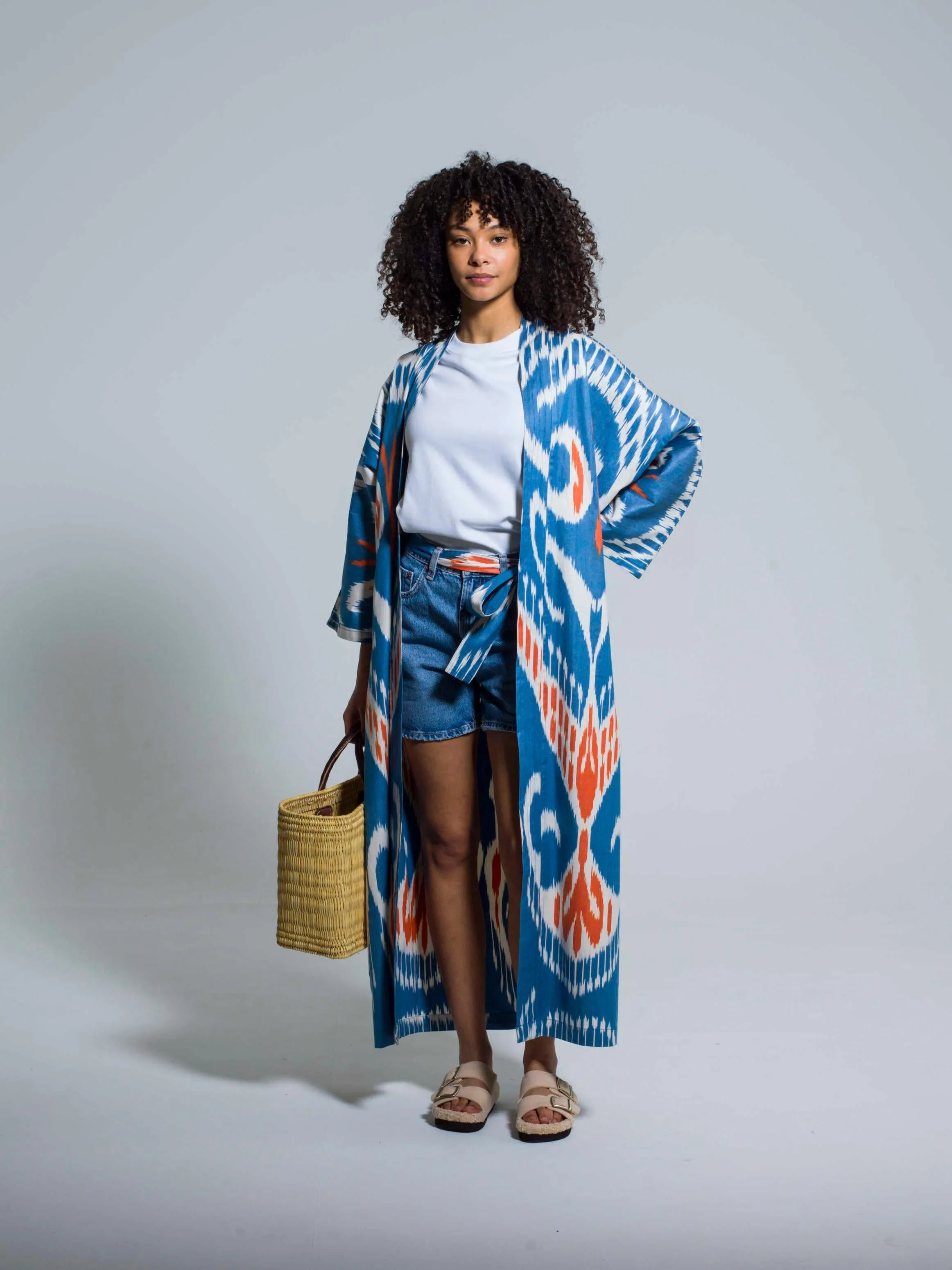 Belted 100% Cotton Maxi Kimono "Santorini Sunset"