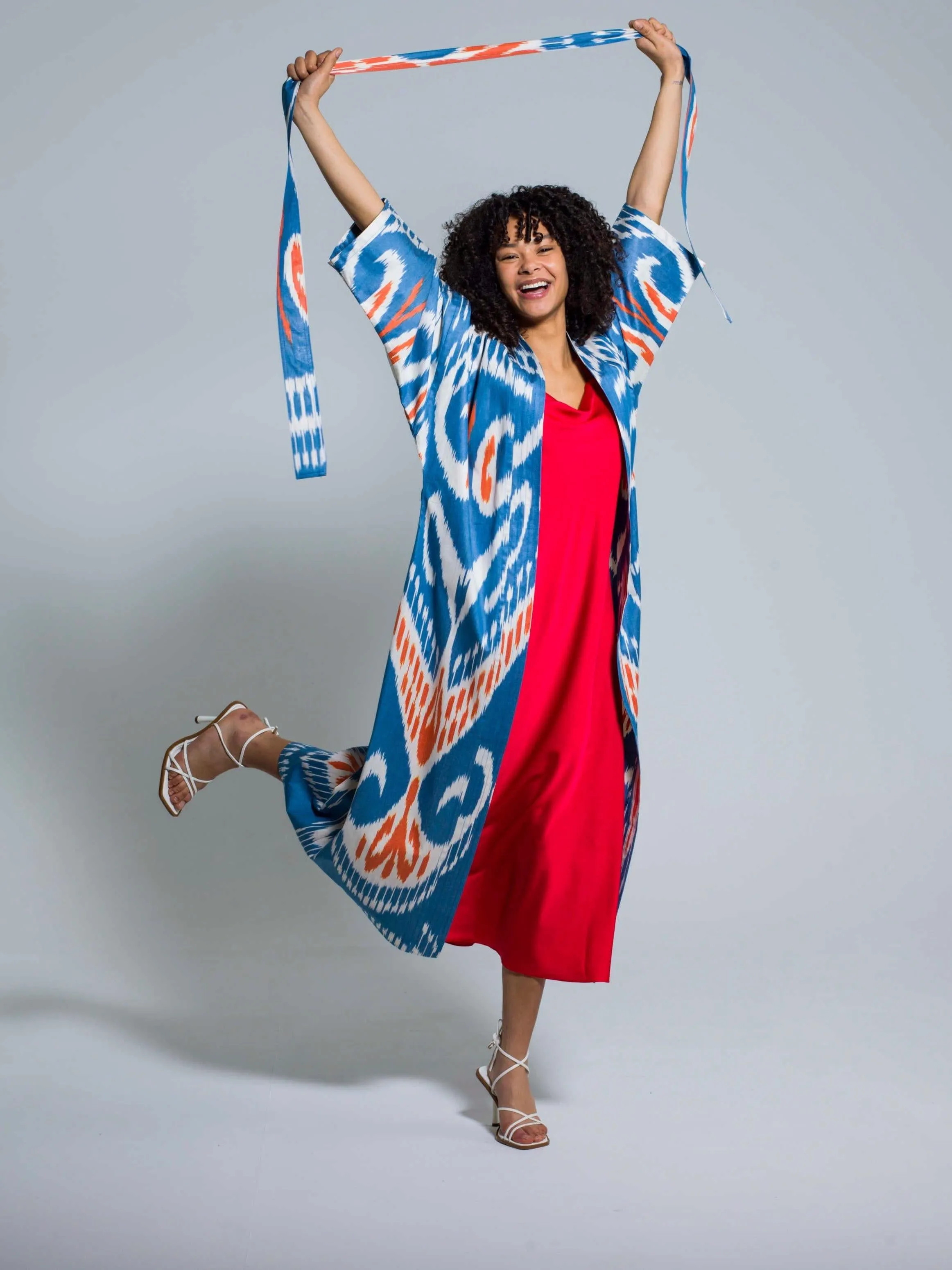 Belted 100% Cotton Maxi Kimono "Santorini Sunset"