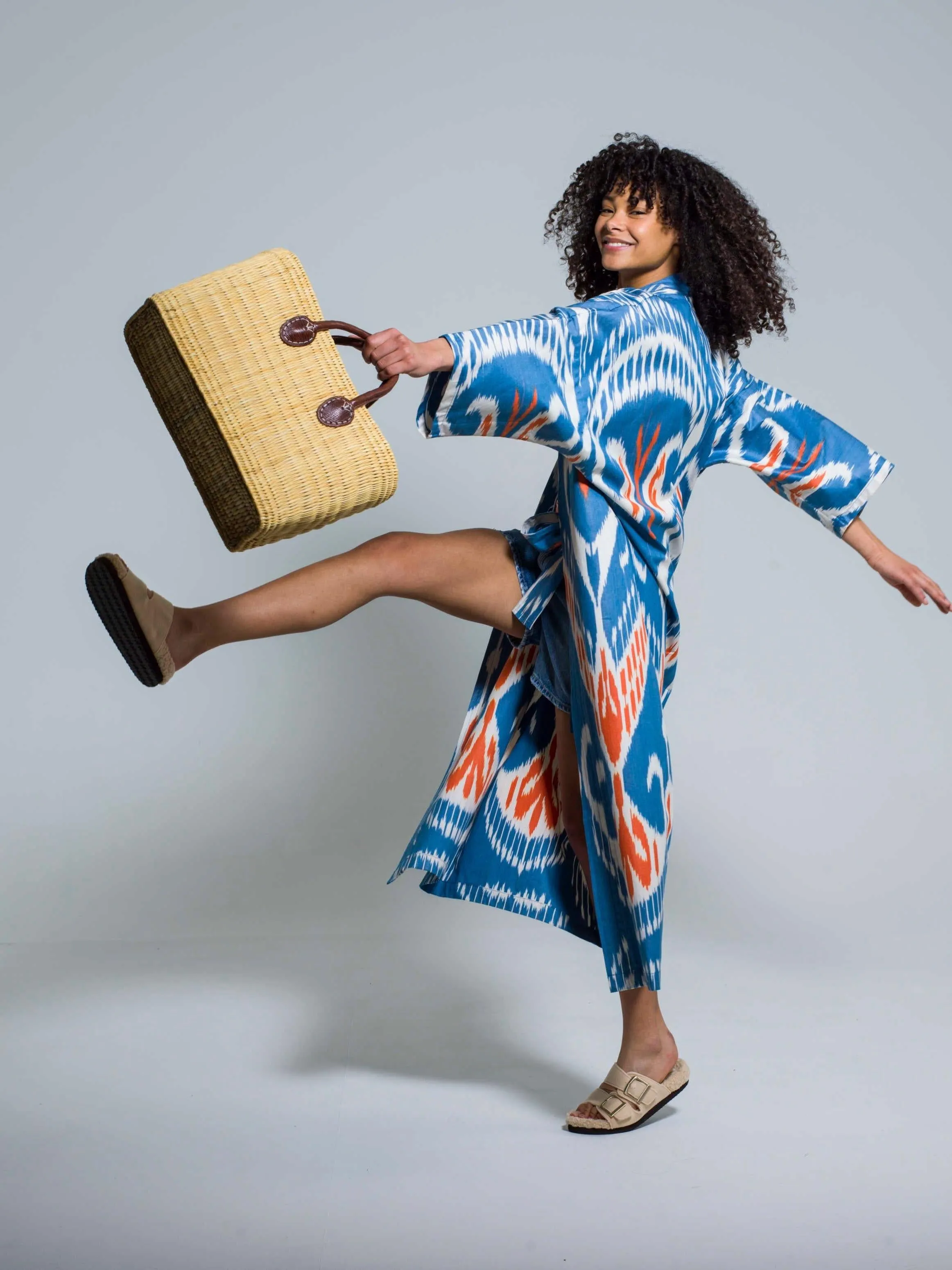 Belted 100% Cotton Maxi Kimono "Santorini Sunset"