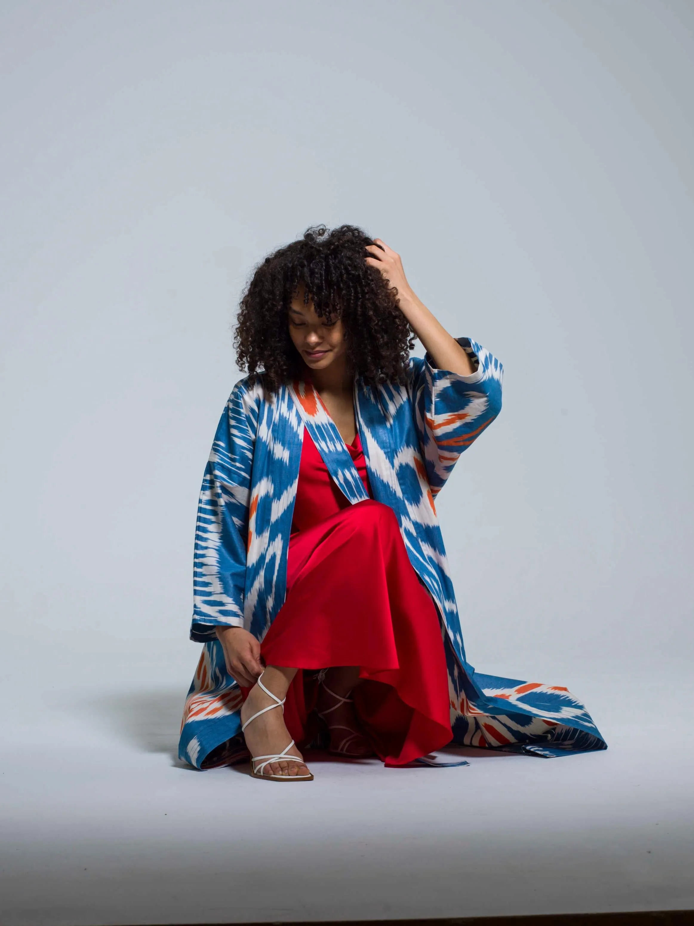 Belted 100% Cotton Maxi Kimono "Santorini Sunset"
