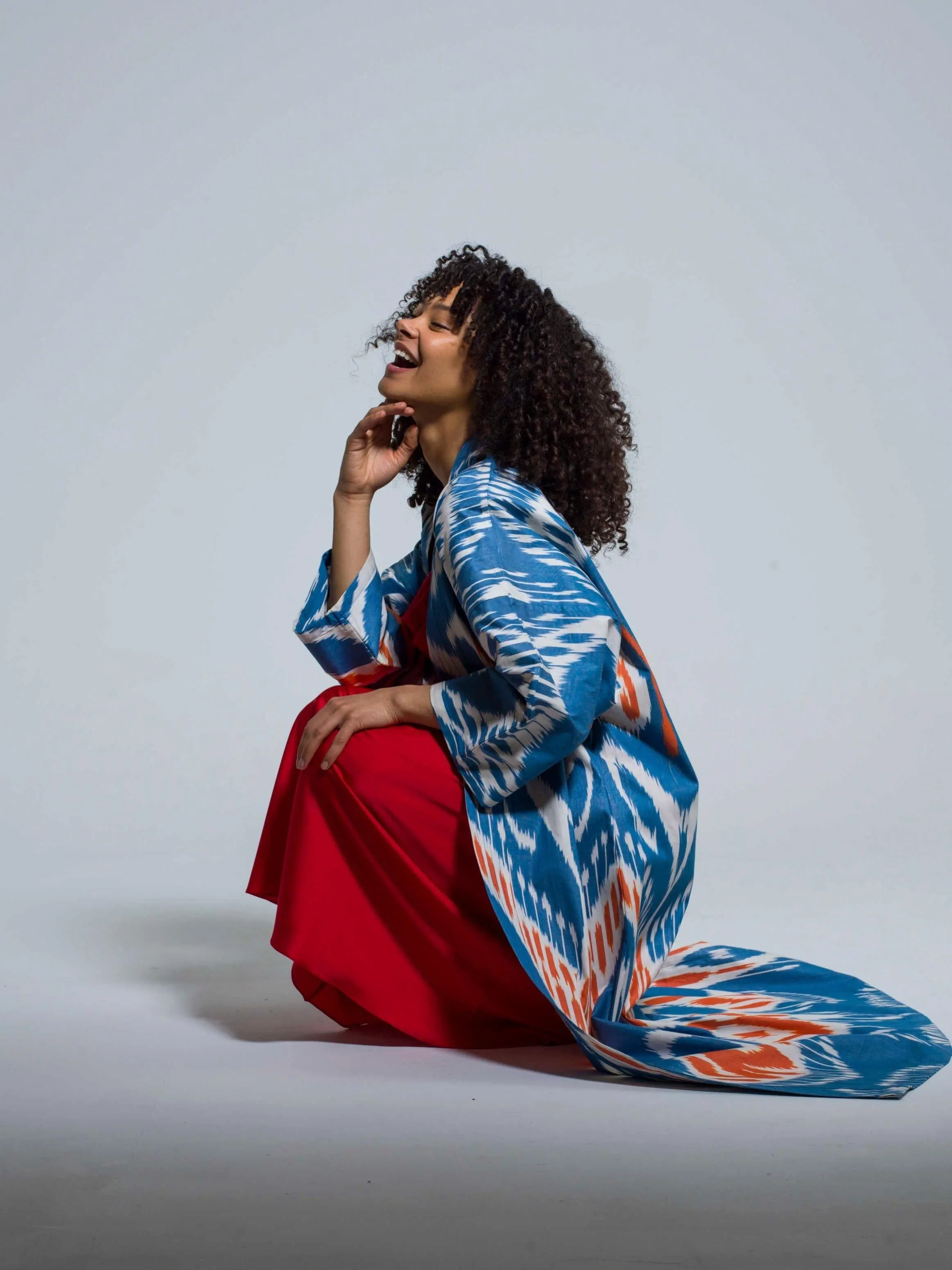 Belted 100% Cotton Maxi Kimono "Santorini Sunset"