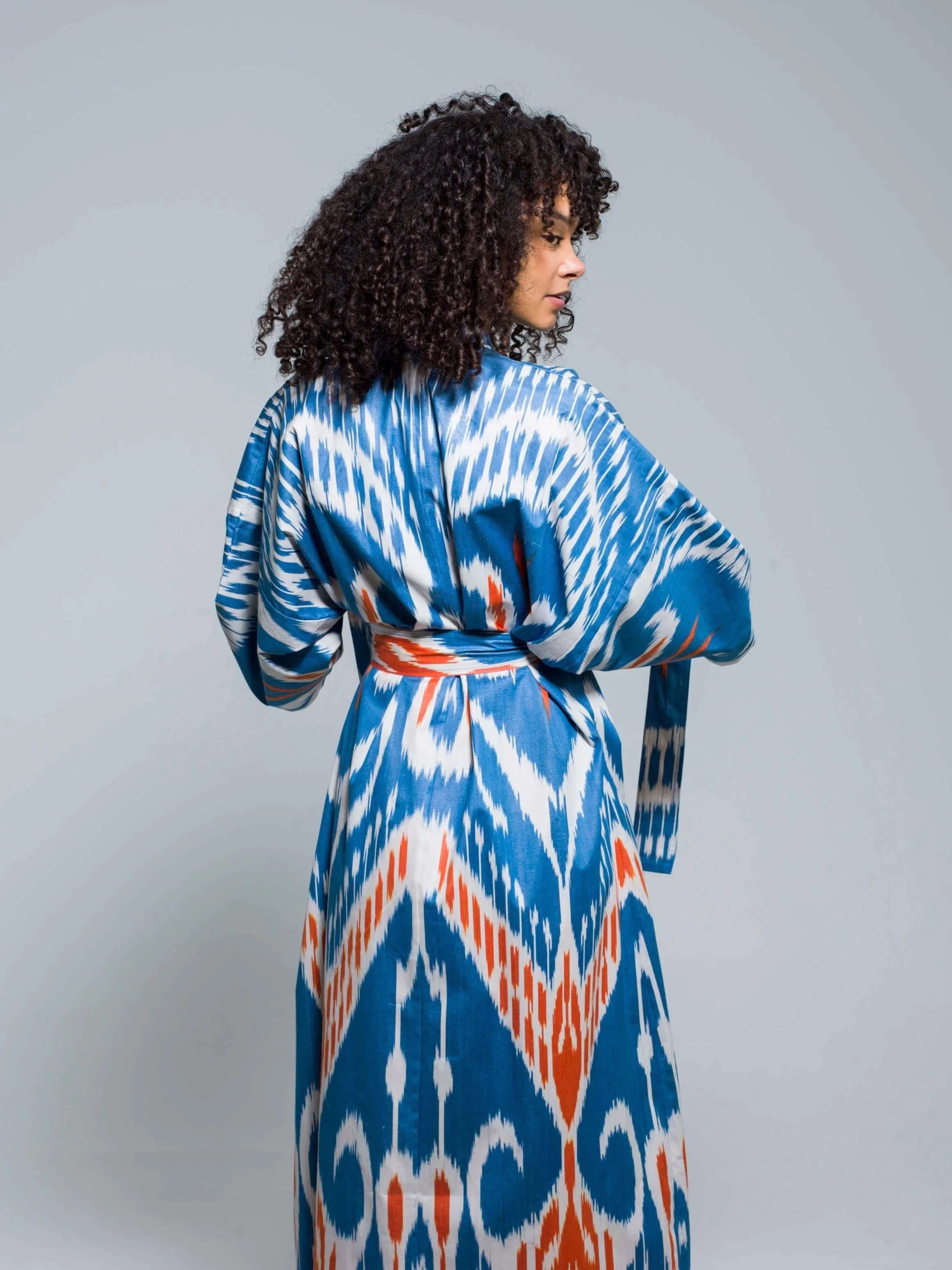 Belted 100% Cotton Maxi Kimono "Santorini Sunset"