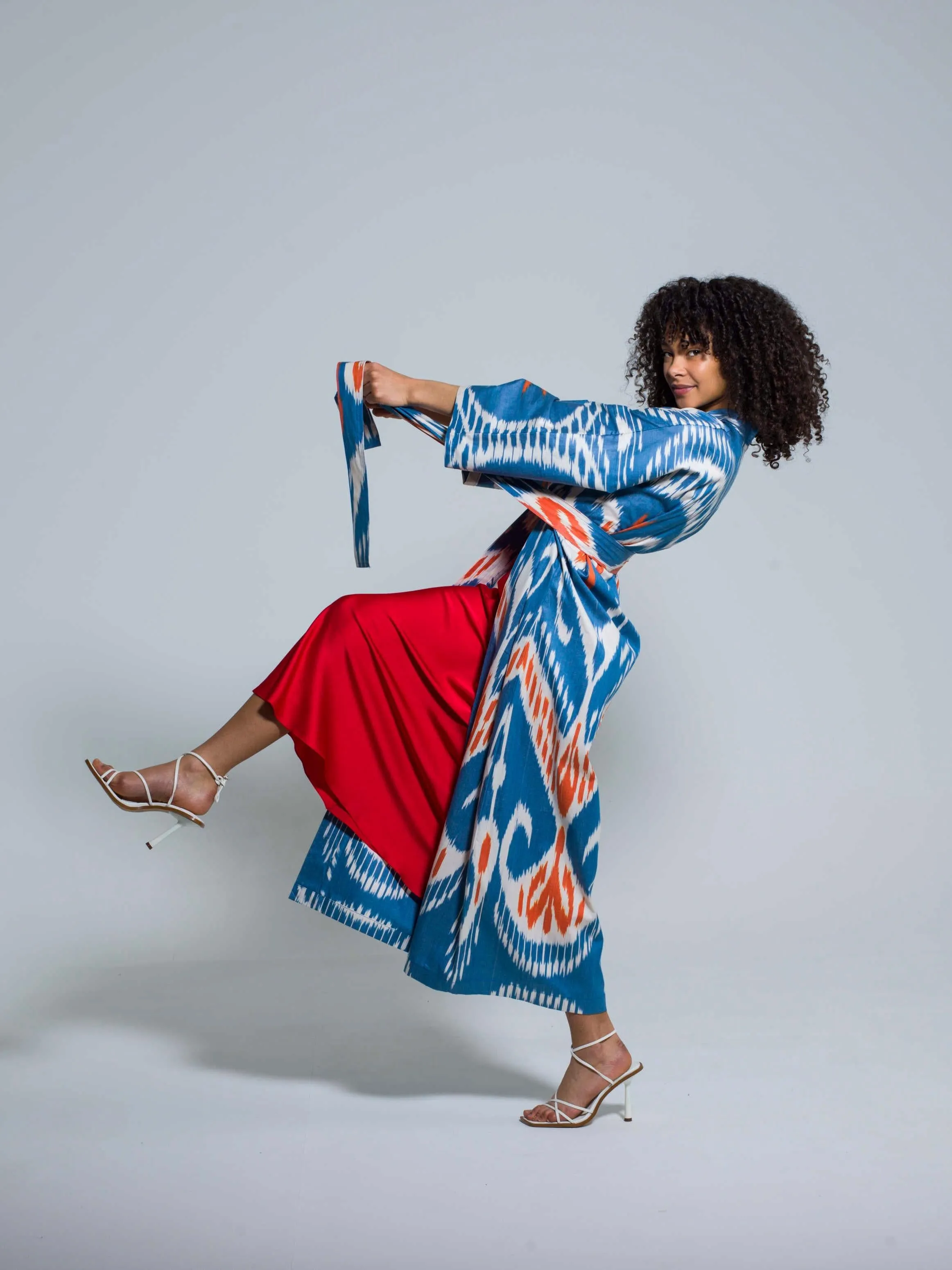 Belted 100% Cotton Maxi Kimono "Santorini Sunset"