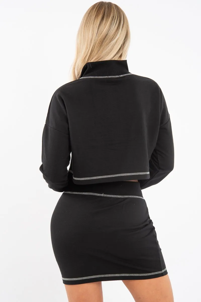 Black Grey Cropped Zip Jumper Skirt Co-ord - Hestia
