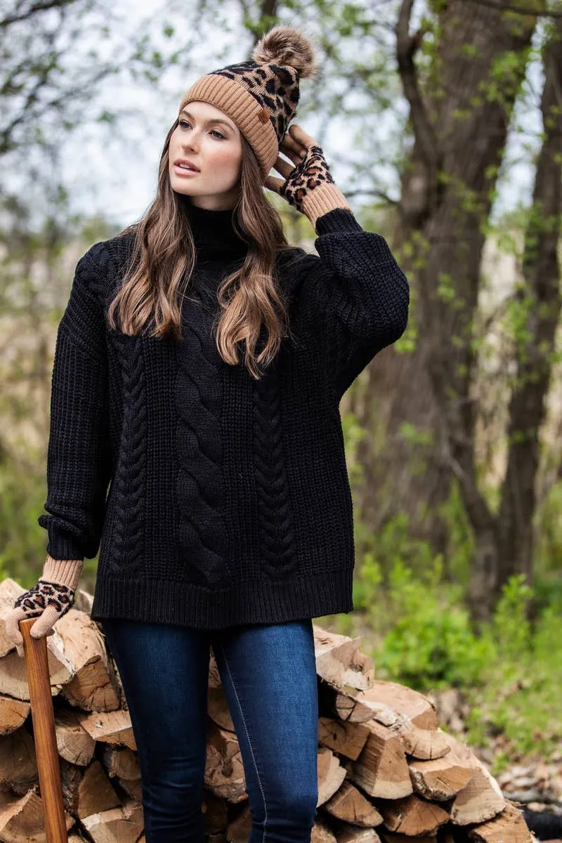 Britt's Knits Snow Leopard Gloves - Black