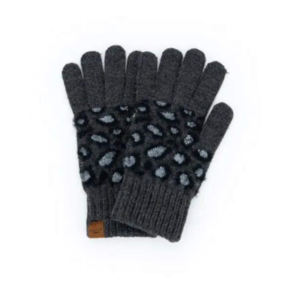 Britt's Knits Snow Leopard Pattern Knit Gloves