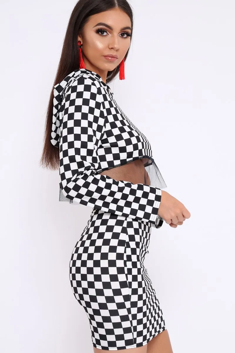 Checker Board Print Hooded Crop Top and Skirt Co - ord - Braelyn
