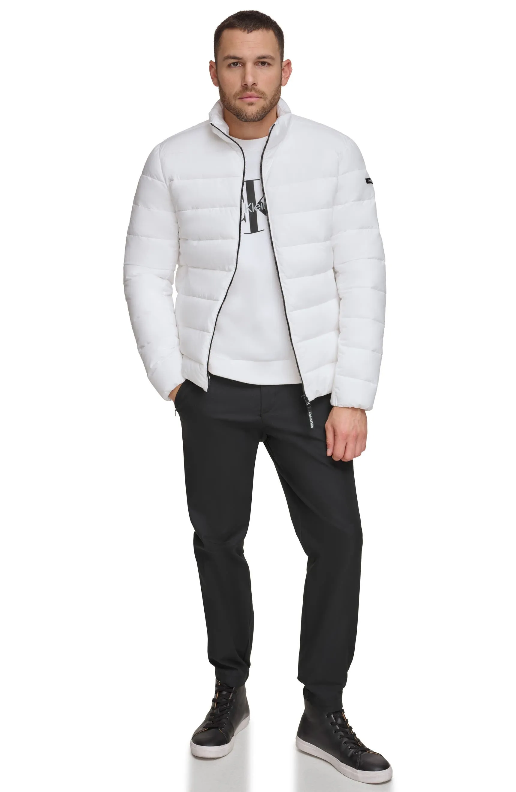 CK White Horizontal Puffer Jacket