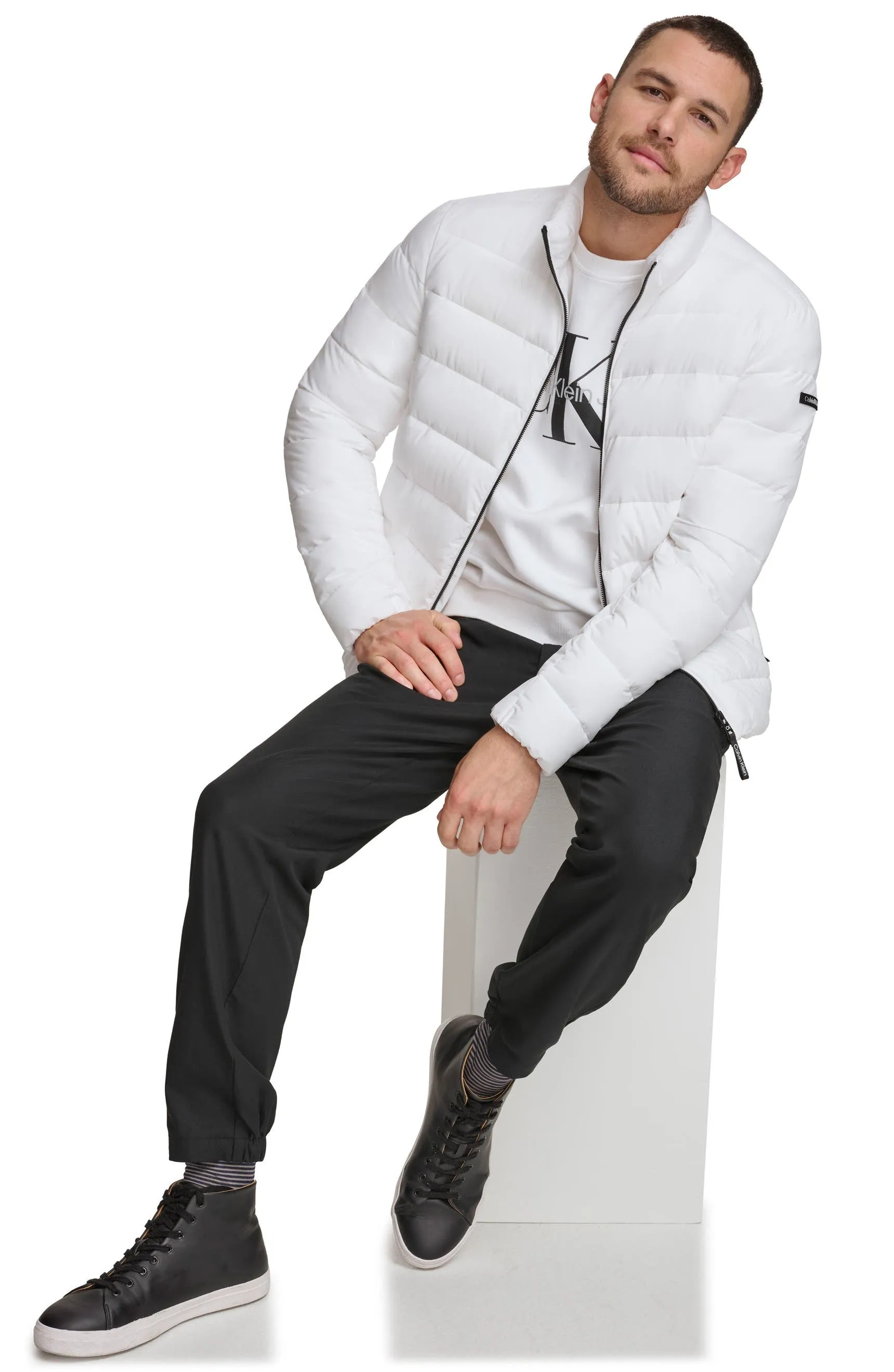 CK White Horizontal Puffer Jacket
