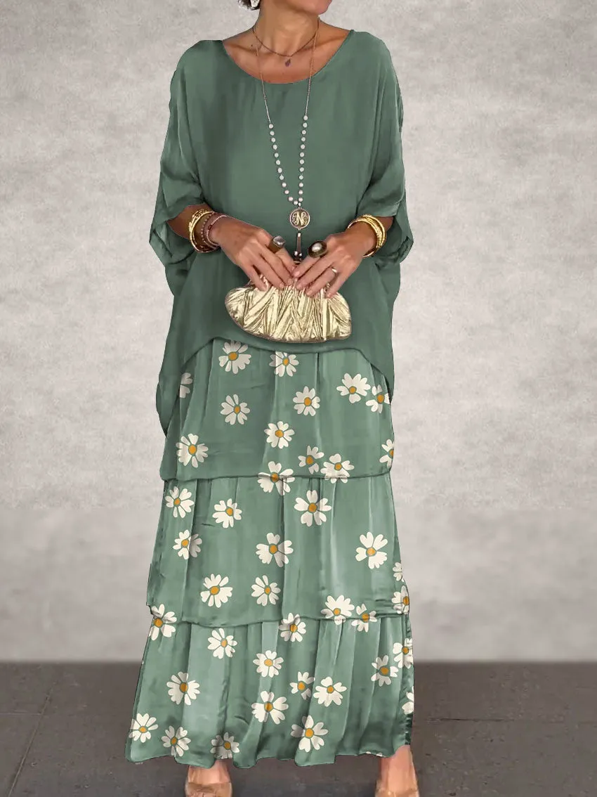 DUNNMALL  European and American Fashion New Style Hot Sale at  Chiffon Mesh Batwing Sleeve round-Neck Long Dress