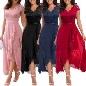 DUNNMALL  European and American New Foreign Trade Party Dress Wish  Dress V-neck Sleeveless Lace Mesh Large Swing Dress