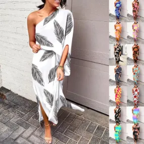 DUNNMALL  European and American Women's Clothing Skirt Independent Stand Sexy Temu Oblique Shoulder Temperament Unilateral Sleeve Dress Women
