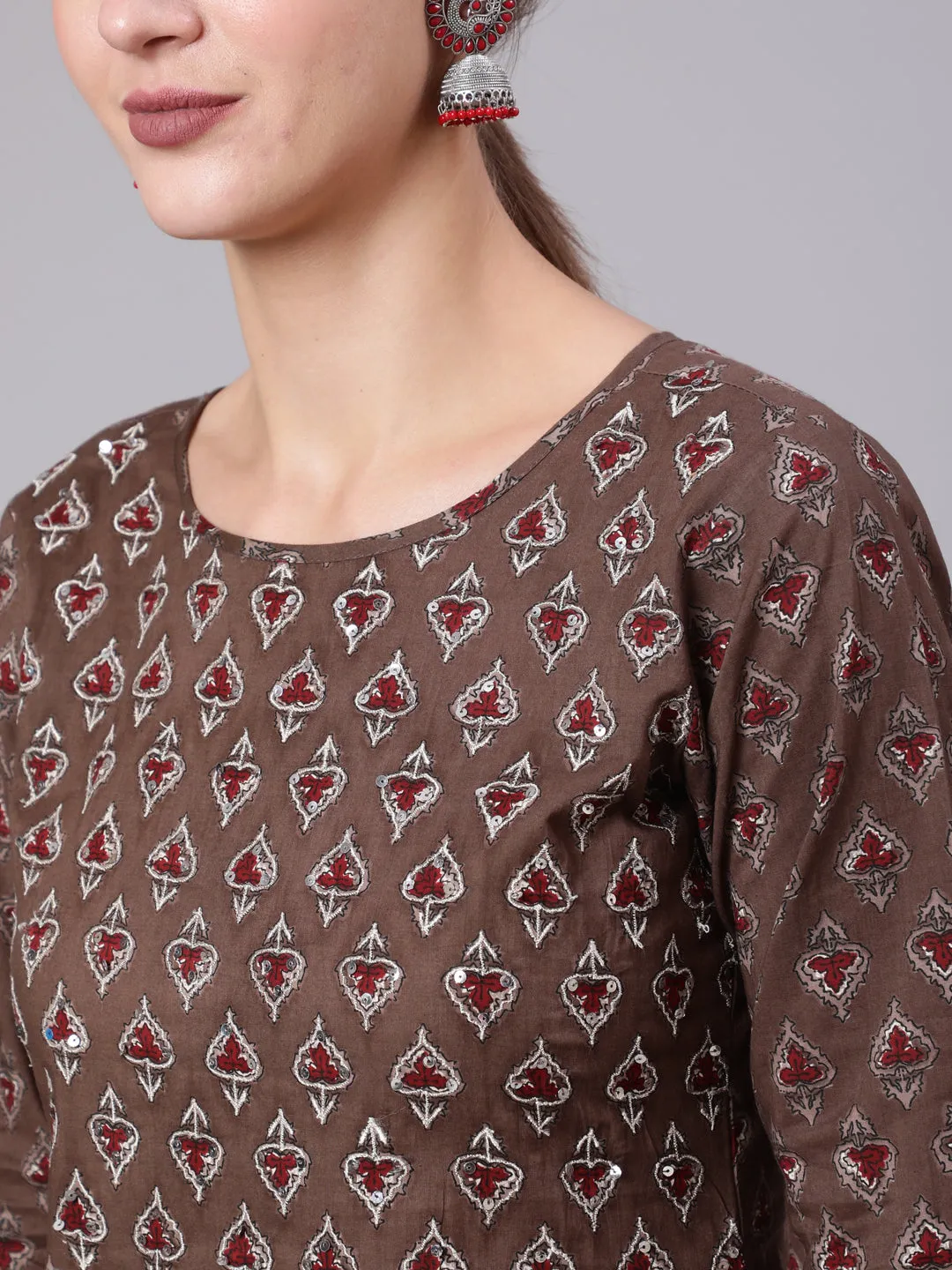 Ethnic Motifs Printed Pure Cotton Kurta With Trousers & Dupatta - The Nks Plus