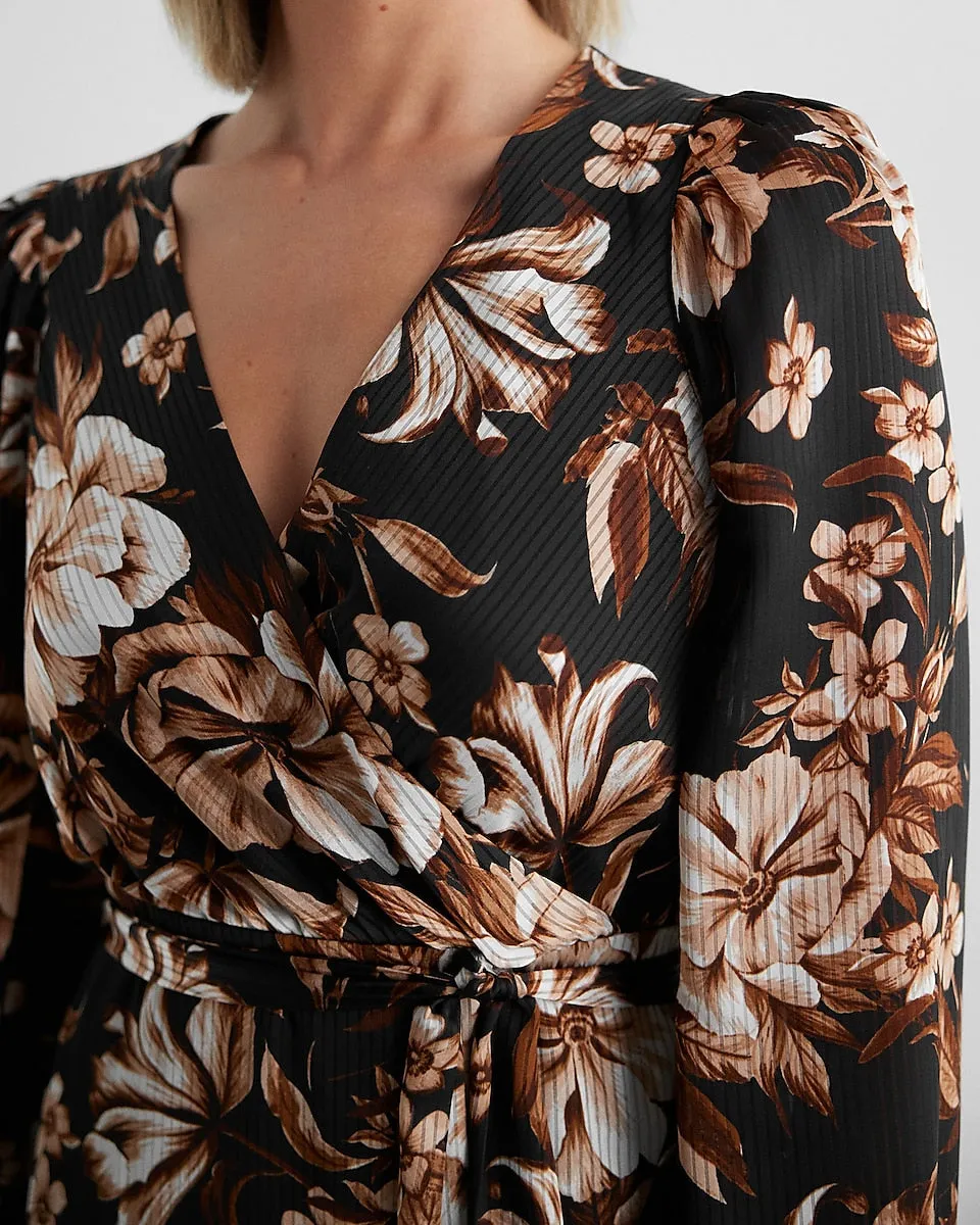 Floral Surplice Ruffle Hi-Lo Maxi Dress in Black Print