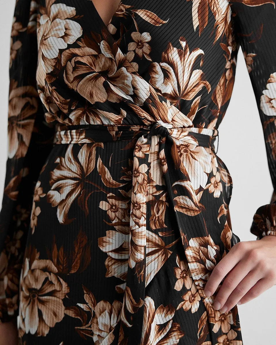 Floral Surplice Ruffle Hi-Lo Maxi Dress in Black Print