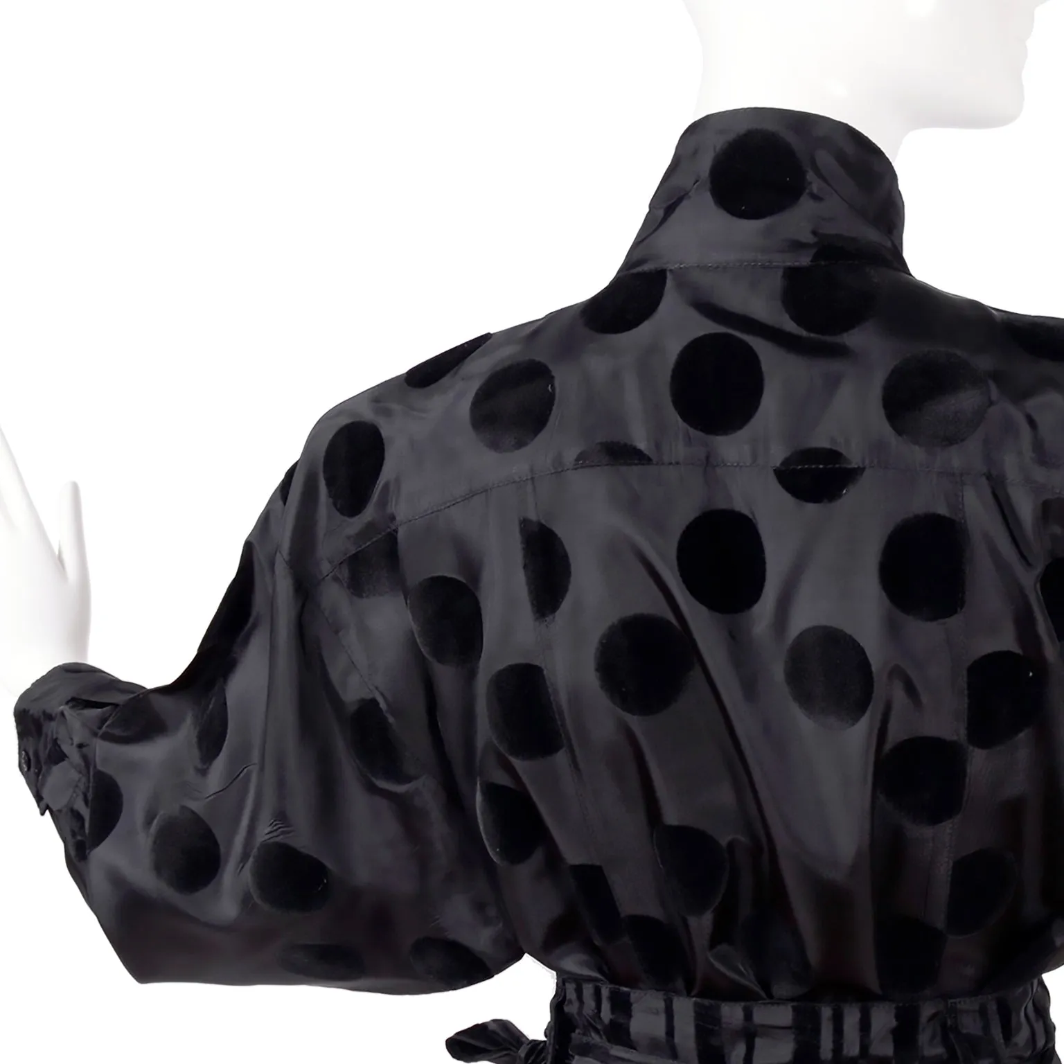 F/W 1982 France Andrevie Black 2 Piece Dress Velvet Polka Dots & Stripes
