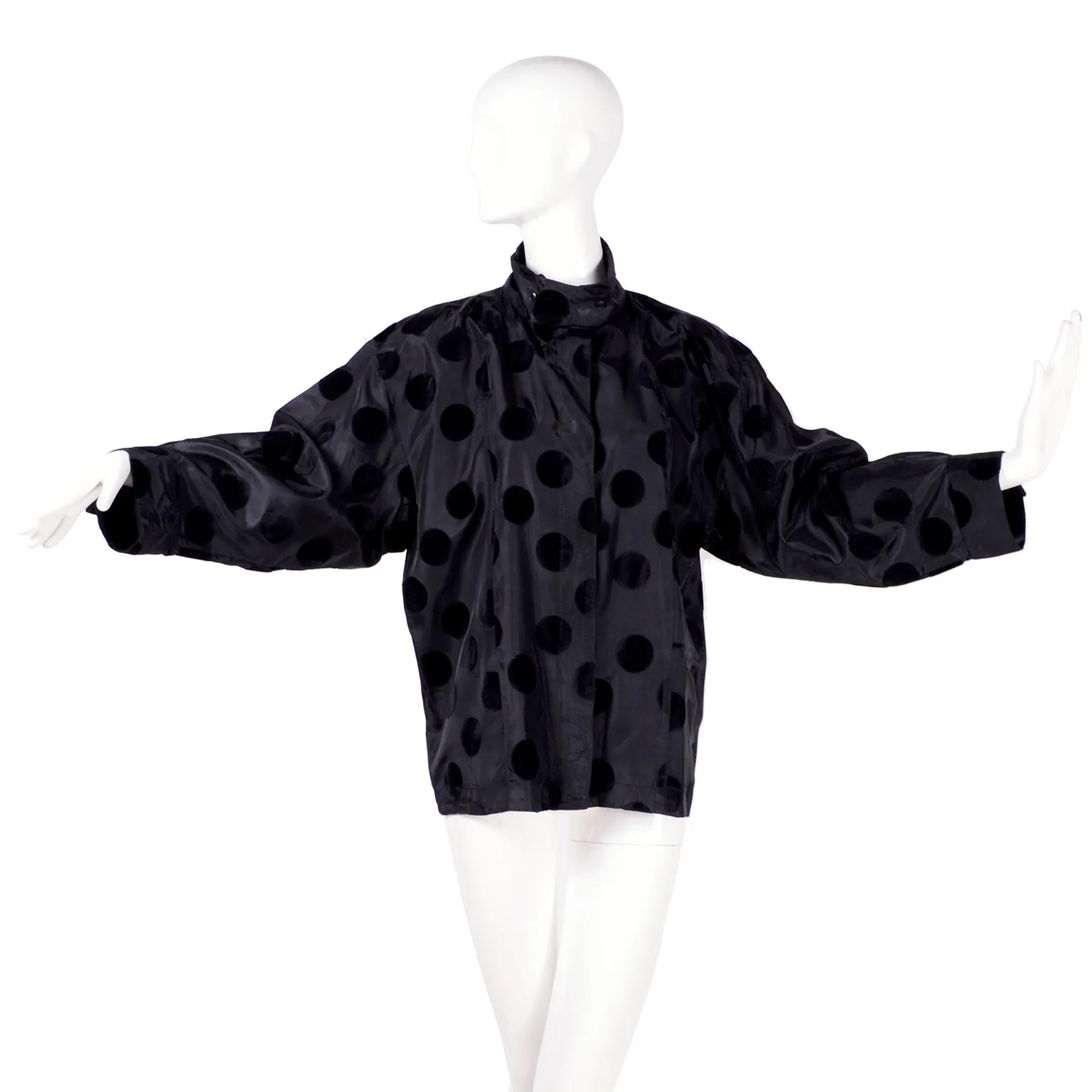 F/W 1982 France Andrevie Black 2 Piece Dress Velvet Polka Dots & Stripes