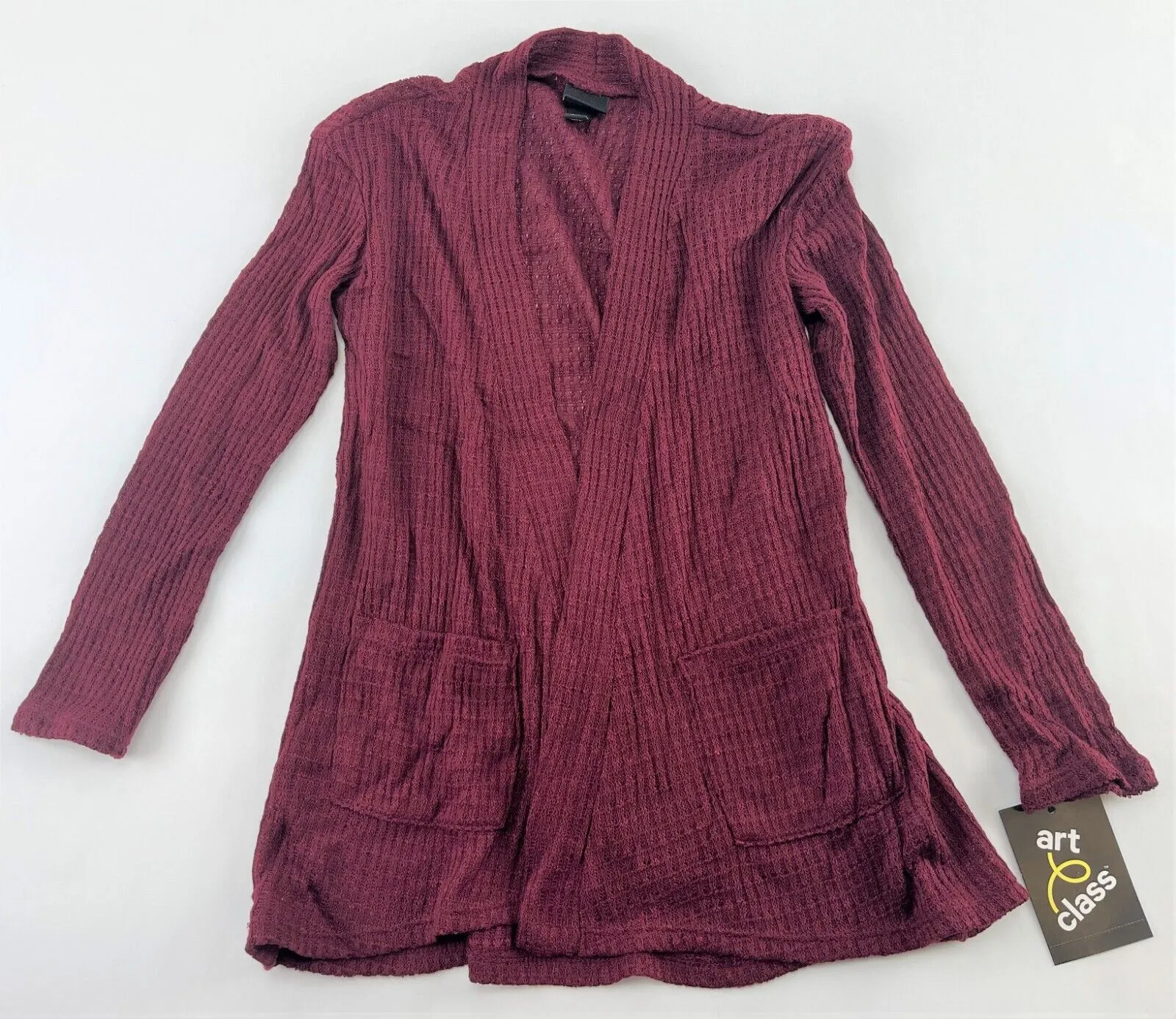 Girls' Art Class™ Long Open Burgundy Cardigan with Pockets, Open Sweater - New