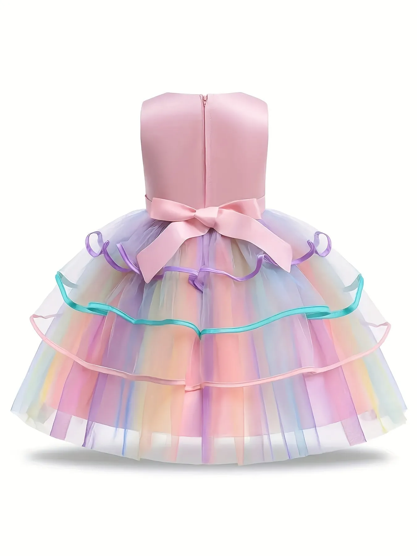 Girls Unicorn Princess Dress Cute Unicorn Floral Print Mesh Princess Dress Tulle Dresses (with Headgear)