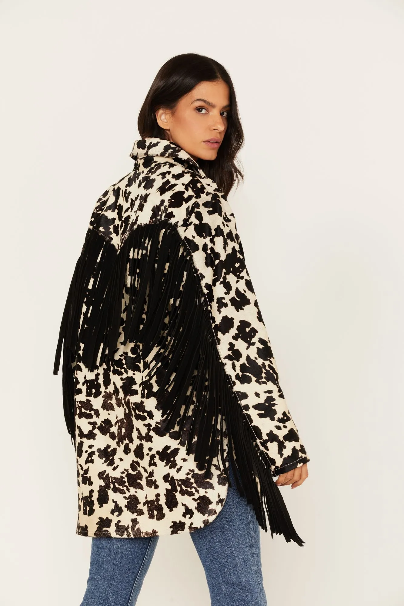 Hair-On Cow Hide Fringe Shacket Jacket