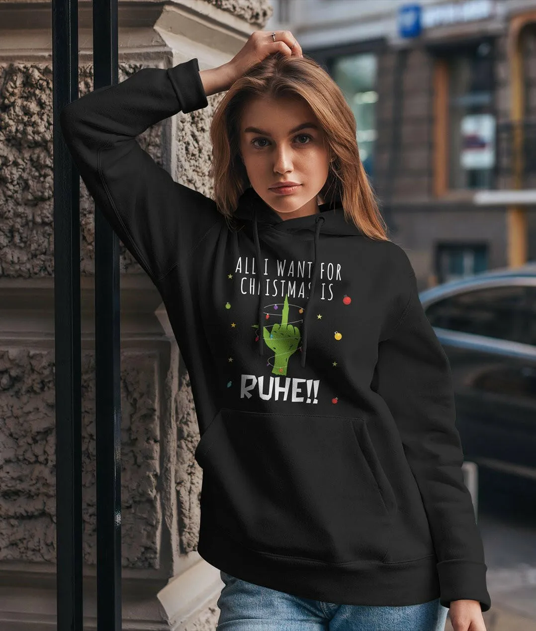 Hoodie - Grinch - All I want for Christmas is Ruhe! (Mittelfinger)