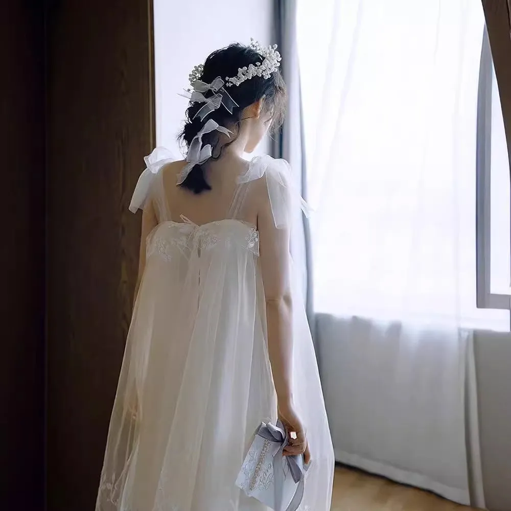 IKEARLAX  Evening Dress  Style Wedding Tie Morning Gowns Female Bride High Sense Niche Light Wedding Dress Morning Dress White Dress