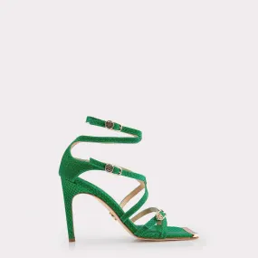 IVA GREEN MINI VIPER EMBOSSED LEATHER SANDALS