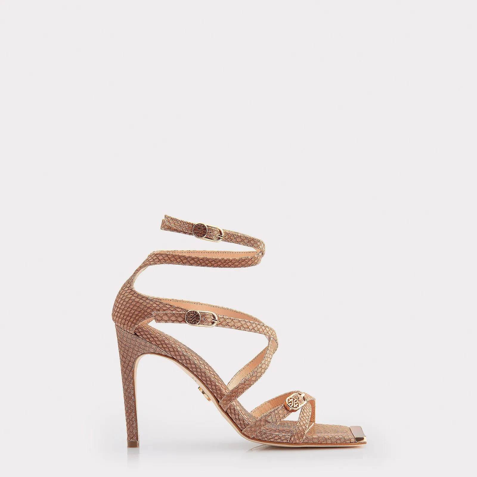 IVA LATTE MINI VIPER EMBOSSED LEATHER SANDALS