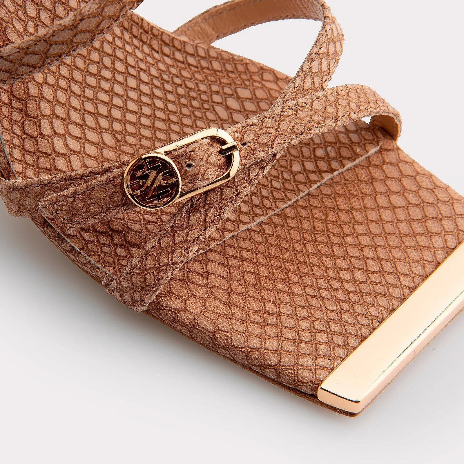 IVA LATTE MINI VIPER EMBOSSED LEATHER SANDALS