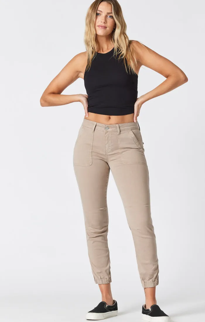 IVY SLIM CARGO PANTS IN SILVER MINK SATEEN