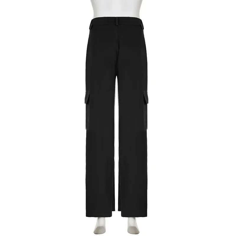 Korean Fashion Pleated Suit Pants Solid Elegant Basic Cargo Trousers Women Harajuku Folds Pockets Sweatpants Outfits