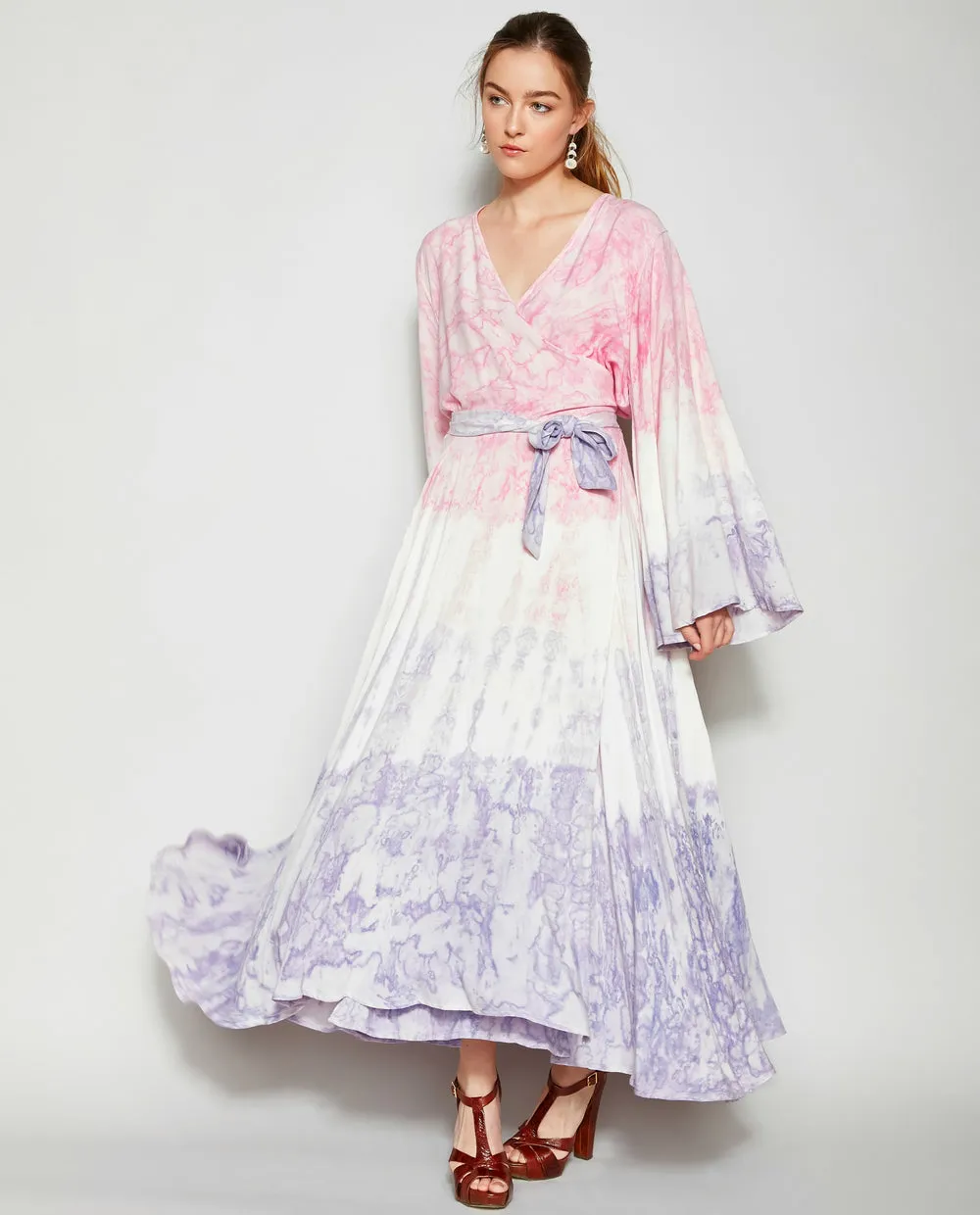 LAVENDER HEATHER TIE DYE WRAP DRESS