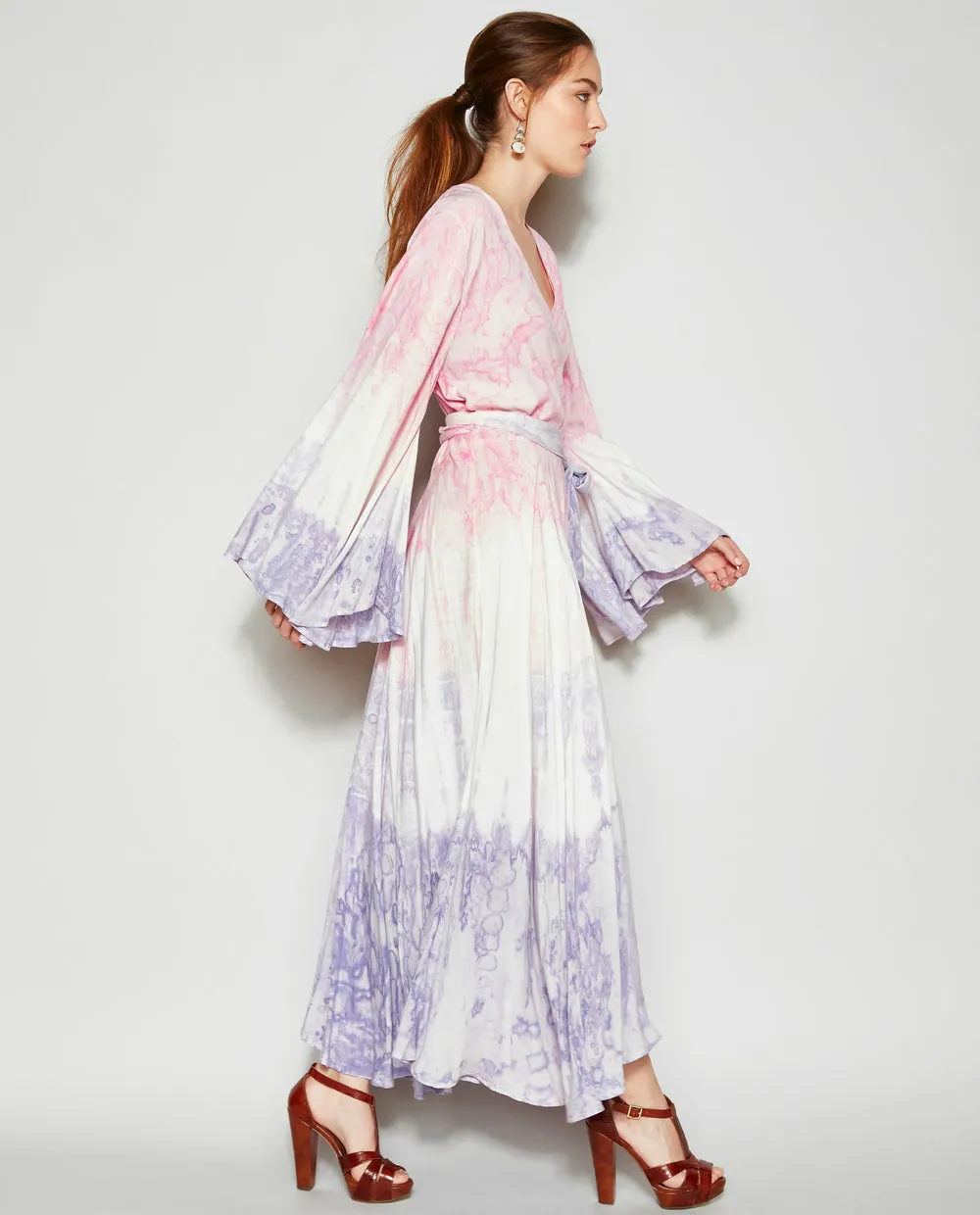 LAVENDER HEATHER TIE DYE WRAP DRESS