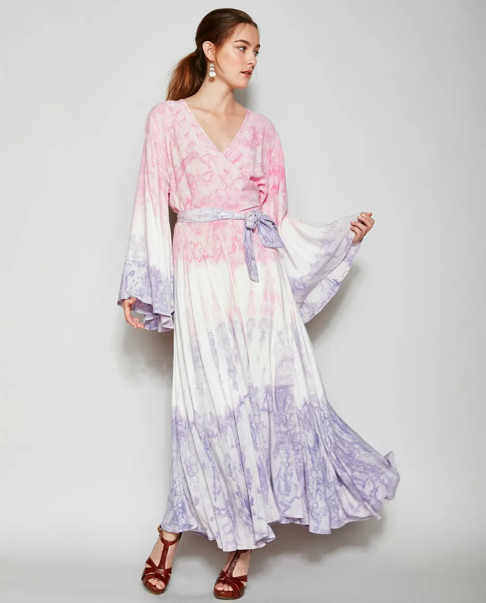 LAVENDER HEATHER TIE DYE WRAP DRESS