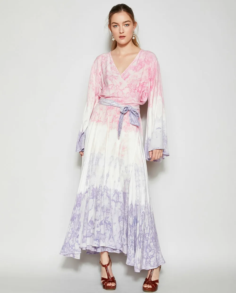 LAVENDER HEATHER TIE DYE WRAP DRESS