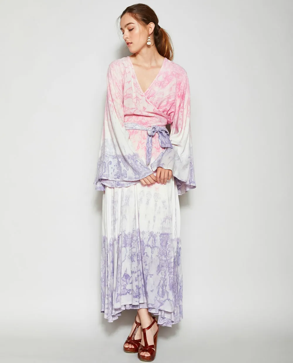 LAVENDER HEATHER TIE DYE WRAP DRESS