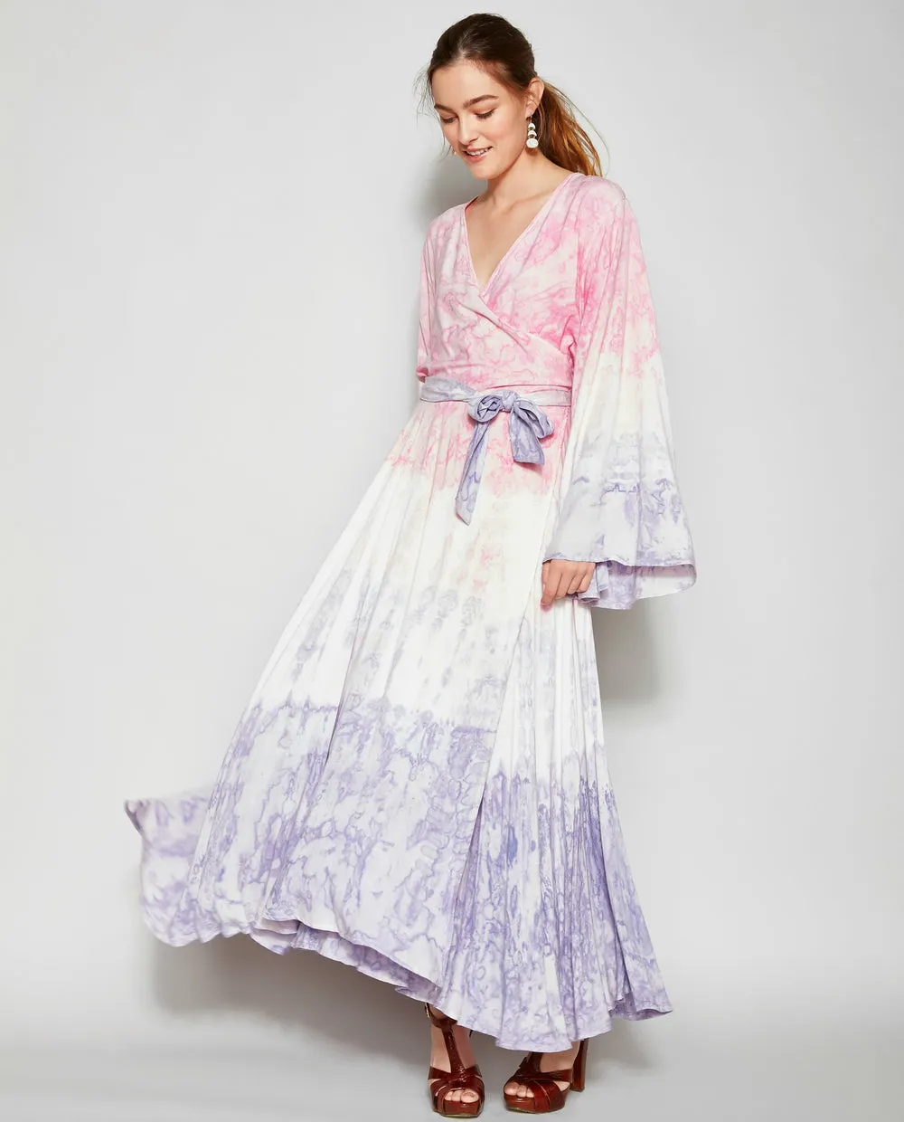 LAVENDER HEATHER TIE DYE WRAP DRESS