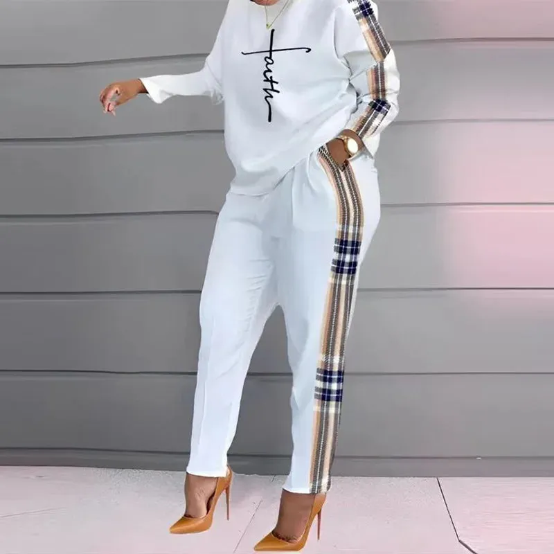 LVSANW Autumn Casual Printed 2 Piece Outfit Women Fashion Sport Two Piece Set Long Sleeve T Shirt Tops Pants Suit Women Tracksuit Sets
